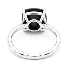 Afbeelding in Gallery-weergave laden, Zwarte diamant verlovingsring 5 karaat natuurlijk kussengeslepen solitair glad 14K Witgoud
