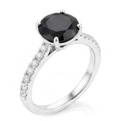 Aanzoeksring met zwarte diamant 5 karaat natuurlijk rond pavé solitair 14K witgoud