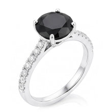 Afbeelding in Gallery-weergave laden, Aanzoeksring met zwarte diamant 5 karaat natuurlijk rond pavé solitair 14K witgoud
