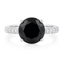 Afbeelding in Gallery-weergave laden, Aanzoeksring met zwarte diamant 5 karaat natuurlijk rond pavé solitair 14K witgoud
