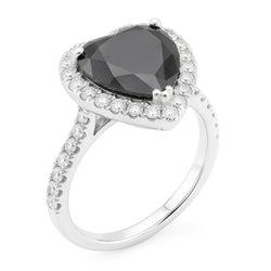 Aanzoeksring met zwarte diamant 6 karaat natuurlijk hart halo 14k witgoud