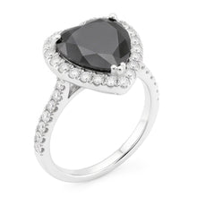 Afbeelding in Gallery-weergave laden, Aanzoeksring met zwarte diamant 6 karaat natuurlijk hart halo 14k witgoud
