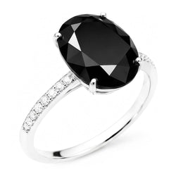 Aanzoeksring met zwarte diamant 6 karaat natuurlijke ovale solitair 14k Witgoud