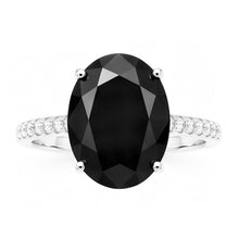Afbeelding in Gallery-weergave laden, Aanzoeksring met zwarte diamant 6 karaat natuurlijke ovale solitair 14k Witgoud
