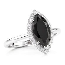 Afbeelding in Gallery-weergave laden, Zwarte diamanten ring 11 karaat echte marquise halo 14k witgoud
