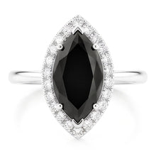 Afbeelding in Gallery-weergave laden, Zwarte diamanten ring 11 karaat echte marquise halo 14k witgoud
