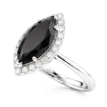 Afbeelding in Gallery-weergave laden, Zwarte diamanten ring 11 karaat echte marquise halo 14k witgoud
