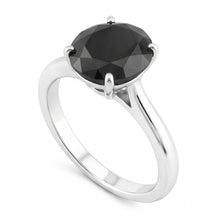 Afbeelding in Gallery-weergave laden, Ring met zwarte diamant 3,5 karaat natuurlijke ronde solitair mesrand 14K witgoud
