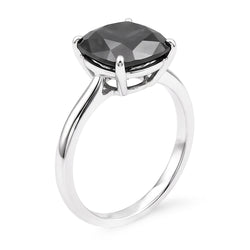 Zwarte diamanten ring 3,75 karaat natuurlijk kussenslijpsel solitair 14K witgoud