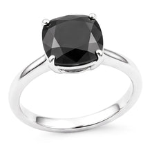 Afbeelding in Gallery-weergave laden, Zwarte diamanten ring 3,75 karaat natuurlijk kussenslijpsel solitair 14K witgoud
