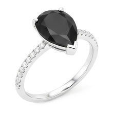 Afbeelding in Gallery-weergave laden, Zwarte diamanten ring 5 karaat natuurlijke peervorm pavé solitair 14k witgoud
