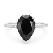 Afbeelding in Gallery-weergave laden, Zwarte diamanten ring 5 karaat natuurlijke peervorm pavé solitair 14k witgoud
