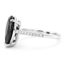 Afbeelding in Gallery-weergave laden, Zwarte diamanten ring 5 karaat natuurlijke peervorm pavé solitair 14k witgoud
