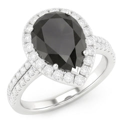 Zwarte diamanten ring 6 karaat natuurlijke peervorm halo 14k witgoud
