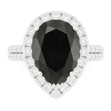 Afbeelding in Gallery-weergave laden, Zwarte diamanten ring 6 karaat natuurlijke peervorm halo 14k witgoud
