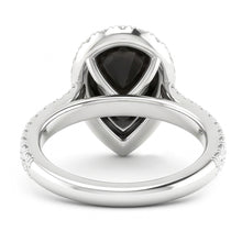Afbeelding in Gallery-weergave laden, Zwarte diamanten ring 6 karaat natuurlijke peervorm halo 14k witgoud
