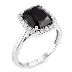 Zwarte verlovingsring 10 karaat echte radiant diamant halo 14k witgoud
