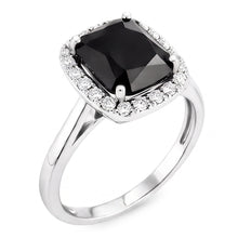 Afbeelding in Gallery-weergave laden, Zwarte verlovingsring 10 karaat echte radiant diamant halo 14k witgoud
