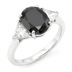 Zwarte Dames Verlovingsring 3,6 Karaat Natuurlijke Ovale Diamant Trilliant Drie Stenen 14k Witgoud