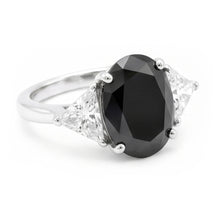 Afbeelding in Gallery-weergave laden, Zwarte Dames Verlovingsring 3,6 Karaat Natuurlijke Ovale Diamant Trilliant Drie Stenen 14k Witgoud
