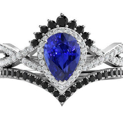 14K Witgoud Zwarte Diamant Blauwe Saffier Gekleurde Steen Ring 4