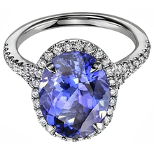 Afbeelding in Gallery-weergave laden, echte round tanzaniet 6.50karaat ring close-up detail
