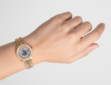 Afbeelding in Gallery-weergave laden, Blauwachtig grijze dweil snaar diamanten wijzerplaat dames geelgouden Rolex-horloge P4
