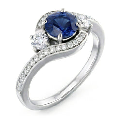 Blauwe Ceylon Saffier En Diamant Ring Wit Goud 14K