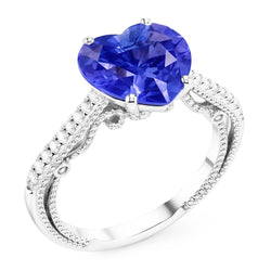 Blauwe Saffier Diamanten Ring 3 Karaat Pave Set Accenten Goud 14K Milgrain