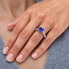 Afbeelding in Gallery-weergave laden, Blauwe Saffier Diamanten Ring 3 Karaat Pave Set Accenten Goud 14K Milgrain
