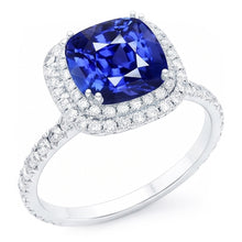 Afbeelding in Gallery-weergave laden, Blauwe Saffier Dubbele Halo Ring Goud 14K Diamanten Sieraden 5 Karaat
