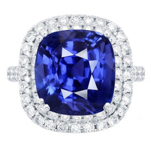 Afbeelding in Gallery-weergave laden, Blauwe Saffier Dubbele Halo Ring Goud 14K Diamanten Sieraden 5 Karaat
