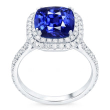Afbeelding in Gallery-weergave laden, Blauwe Saffier Dubbele Halo Ring Goud 14K Diamanten Sieraden 5 Karaat
