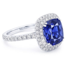 Afbeelding in Gallery-weergave laden, Blauwe Saffier Dubbele Halo Ring Goud 14K Diamanten Sieraden 5 Karaat
