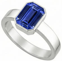 Afbeelding in Gallery-weergave laden, Blauwe Saffier Heren Ring Solitaire Bezel Set Emerald 3 Ct Dikke Schacht
