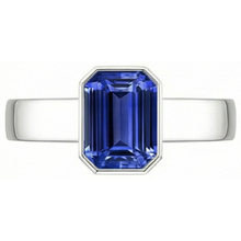 Afbeelding in Gallery-weergave laden, Blauwe Saffier Heren Ring Solitaire Bezel Set Emerald 3 Ct Dikke Schacht
