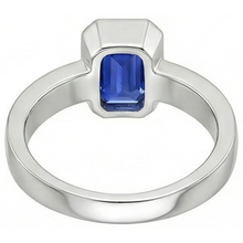 Afbeelding in Gallery-weergave laden, Blauwe Saffier Heren Ring Solitaire Bezel Set Emerald 3 Ct Dikke Schacht

