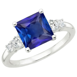 Natuurlijke (niet labgekweekt) blauwe saffier jubileumring met Prinsesslijpsel, vijf stenen, 5.50 karaat