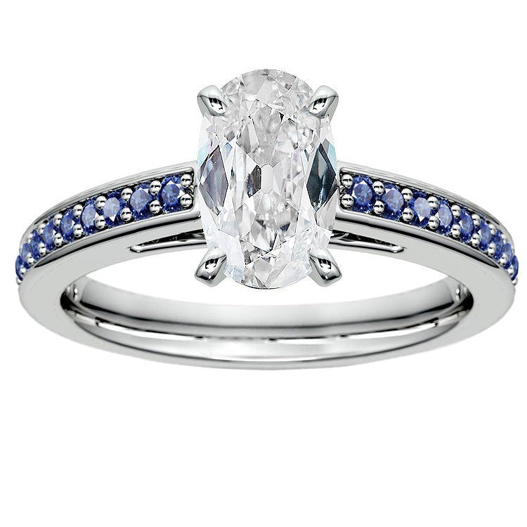 Blauwe Saffier Oude Geslepen Ovale Echt Diamanten ring 7 Karaat Sieraden