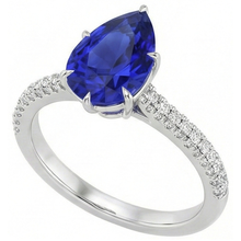 Afbeelding in Gallery-weergave laden, Blauwe Saffier Ring Met Diamanten Accenten Peer Geslepen Edelsteen 5 Karaat
