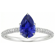 Afbeelding in Gallery-weergave laden, Blauwe Saffier Ring Met Diamanten Accenten Peer Geslepen Edelsteen 5 Karaat
