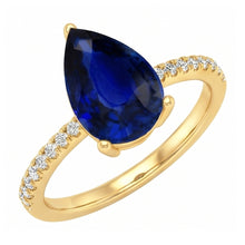 Afbeelding in Gallery-weergave laden, Blauwe Saffier Solitaire Met Diamanten Accenten Edelsteen Ring 3 Karaat
