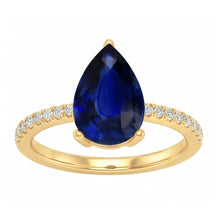 Afbeelding in Gallery-weergave laden, Blauwe Saffier Solitaire Met Diamanten Accenten Edelsteen Ring 3 Karaat
