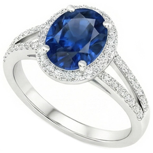 Afbeelding in Gallery-weergave laden, Blauwe ovale saffier ring met accenten Natuurlijke echte diamant ( niet in het laboratorium gekweekt ) wit goud 14K 3,50 Ct
