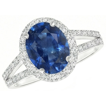 Afbeelding in Gallery-weergave laden, Blauwe ovale saffier ring met accenten Natuurlijke echte diamant ( niet in het laboratorium gekweekt ) wit goud 14K 3,50 Ct
