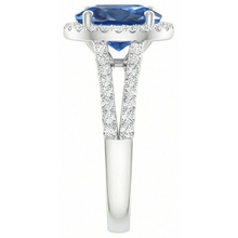 Afbeelding in Gallery-weergave laden, Blauwe ovale saffier ring met accenten Natuurlijke echte diamant ( niet in het laboratorium gekweekt ) wit goud 14K 3,50 Ct
