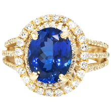 Afbeelding in Gallery-weergave laden, Blauwe ovale tanzaniet Natuurlijke echte diamanten ( niet in een laboratorium gekweekt ) ring 6 kt 14k geel goud
