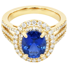 Afbeelding in Gallery-weergave laden, Blauwe ovale tanzaniet Natuurlijke echte diamanten ( niet in een laboratorium gekweekt ) ring 6 kt 14k geel goud
