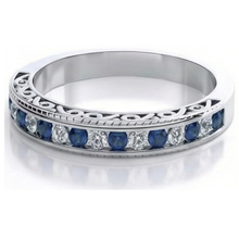 Afbeelding in Gallery-weergave laden, echte round saffier 3.40karaat eternity ring zijaanzicht
