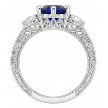 Afbeelding in Gallery-weergave laden, Blauwe saffier 3 stenen ring &amp; Natuurlijke echte diamant ( niet in het laboratorium gekweekt )en 2,50 karaat antieke stijl

